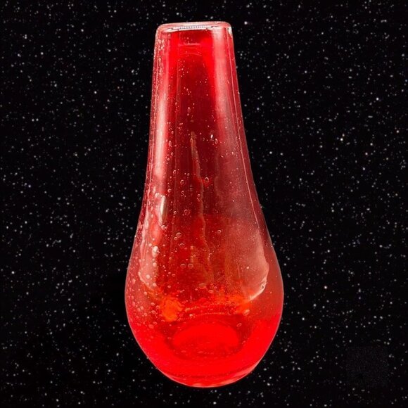 Studio Art Glass Red Controlled Bubble Small Bud Vase 5”T 1”W - Picture 8 of 9